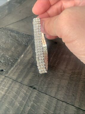 Liz Claiborne Silver Tone Rhinestone Tennis Bracelet - Stretchy